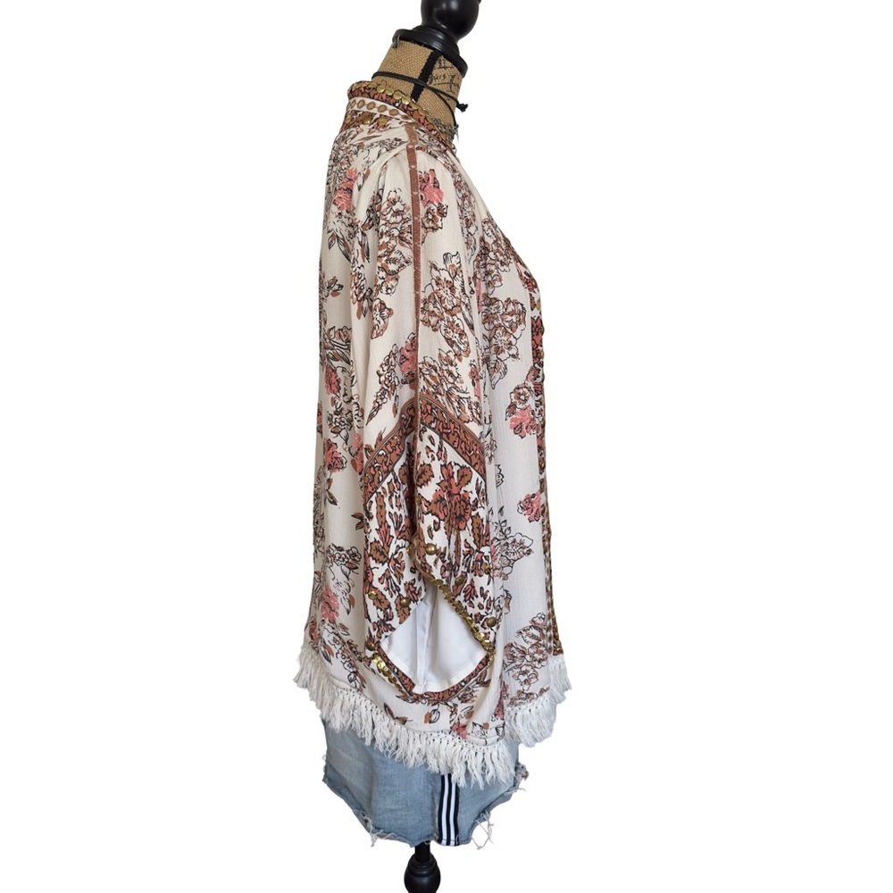 Tribal Rays Of Light Duster Embellished Floral Kimono Cardigan Fringe S/M - Picture 5 of 14